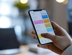 California business team using productivity apps on laptop and smartphone for task management and workflow efficiency.